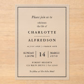 Elegante Beerdigung | Chic Memorial Service Acryleinladungen (Vorderseite)