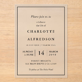 Elegante Beerdigung | Chic Memorial Service Acryleinladungen