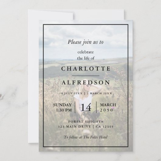 Elegante Beerdigung | Chic Memorial Service Foto Einladung (Vorderseite)