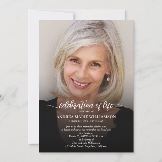 Elegante Beerdigung des Fotos des Lebens Einladung (Vorderseite)