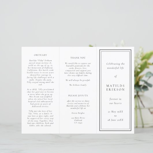 Elegante Beerdigung | Dreifachprogramm für die Rei (Stehend Vorderseite)