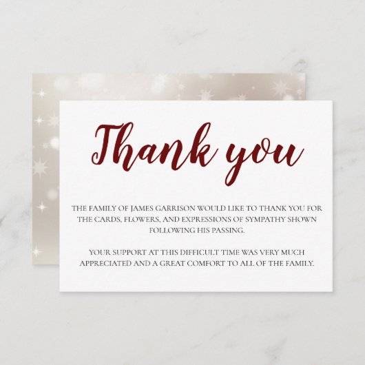 Elegante Beerdigung dunkelrot und weiß Danke (Vorne/Hinten)