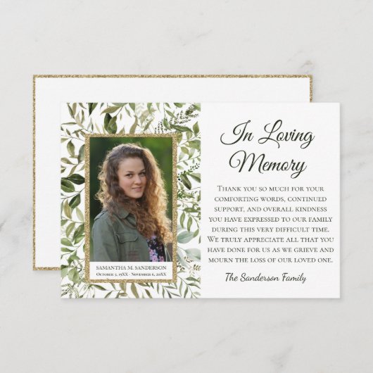 Elegante Beerdigung Eukalyptus in Liebe Erinnerung Dankeskarte (Vorne/Hinten)