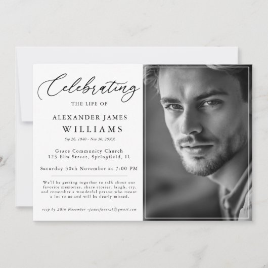 Elegante Beerdigung Foto Gedenkfeier Einladung (Vorderseite)