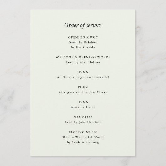 Elegante Beerdigung | Foto Order of Service Memori Programm (Rückseite)