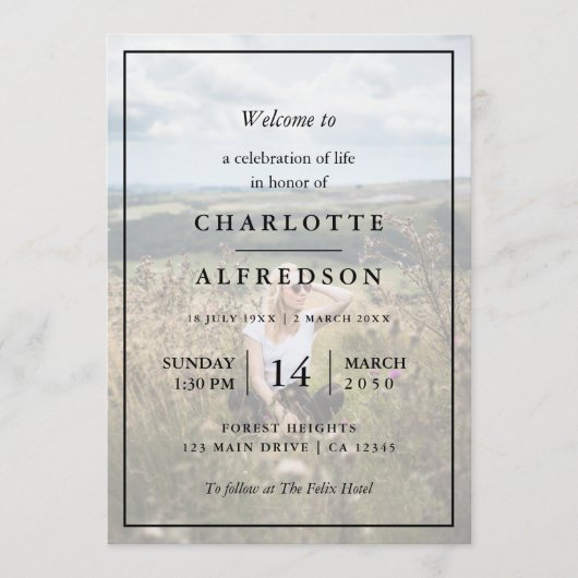 Elegante Beerdigung | Foto Order of Service Memori Programm (Vorderseite)