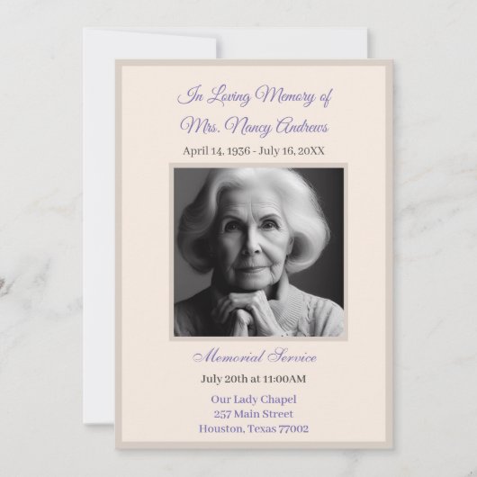 Elegante Beerdigung/Gedenkfeier Einladung (Vorderseite)