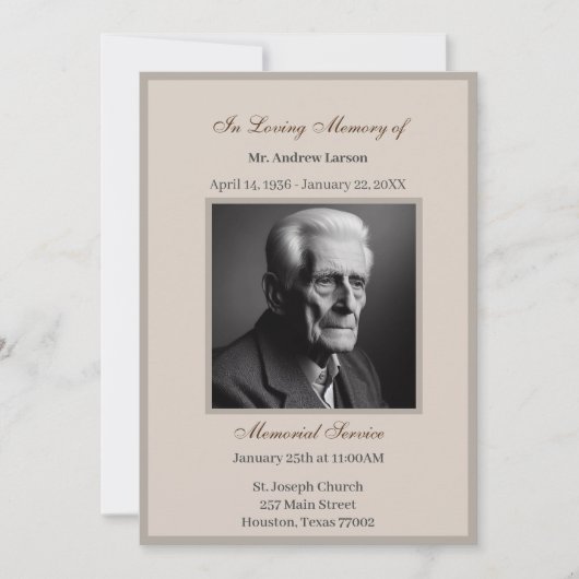 Elegante Beerdigung/Gedenkfeier Einladung (Vorderseite)