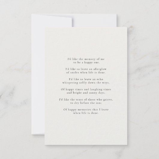 Elegante Beerdigung | Herzlich modernes Foto Dankeskarte (Rückseite)