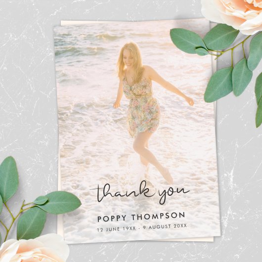 Elegante Beerdigung | Memorial Foto Chic Beileid Dankeskarte