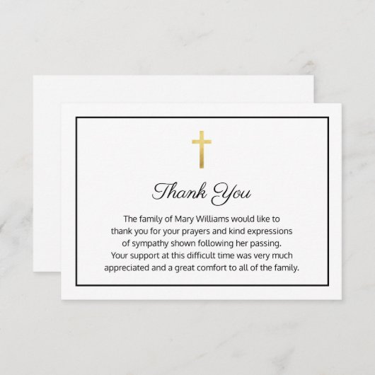 Elegante Beerdigung Religiöse Dankbarkeit Cross Dankeskarte (Vorne/Hinten)