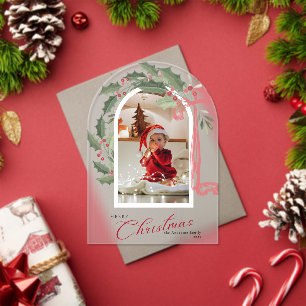 Elegante Beeren-Bogen-Foto-Weihnachtskarte Acryleinladungen