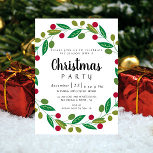 Elegante Beeren- und Blattgrün-Weihnachtsfeier Einladung