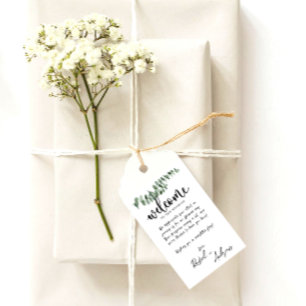 Elegante Begrüßung Eukalyptus Aquarellhochzeit Geschenkanhänger