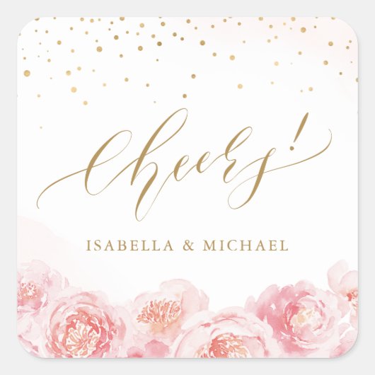 Elegante Beifall-Skript Gold & Blütengefälligkeit Quadratischer Aufkleber (Vorderseite)