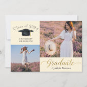 Elegante Beige 3 Foto Abschluss Ankündigung (Vorderseite)