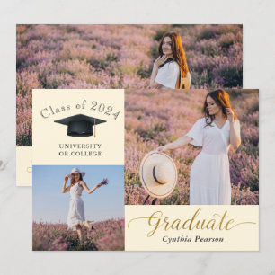 Elegante Beige 3 Foto Abschluss Ankündigung
