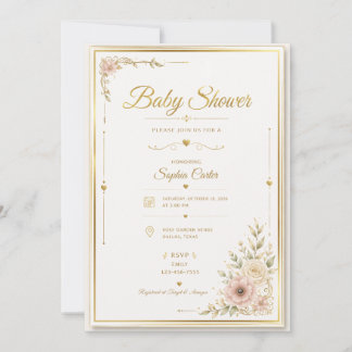 Elegante Beige Baby Shower Einladung