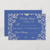 Elegante Beige Blue Wedding RSVP Karte (Vorne/Hinten)