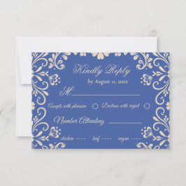 Elegante Beige Blue Wedding RSVP Karte