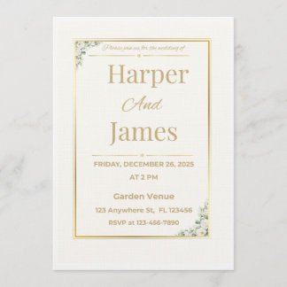Elegante Beige Blumen Hochzeitseinladung Einladung