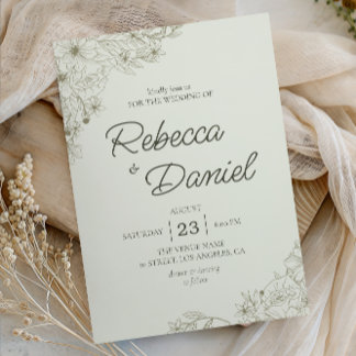 Elegante Beige Blumen Minimalistische Schrift Hoch Einladung
