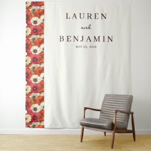 Elegante Beige Blumen Mohnblumen Wandteppich