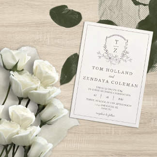 Elegante beige Blumen-Monogramm-Hochzeitseinladung Einladung