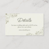 Elegante beige Blumen-Script-Hochzeitswebsite-Deta Begleitkarte (Vorderseite)