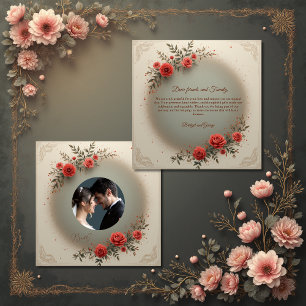 Elegante beige Blumen Vintage-Rose Hochzeitsfoto Dankeskarte