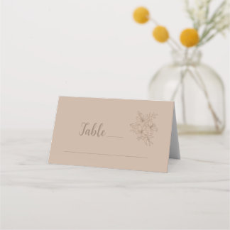 Elegante Beige Blumenhochzeit Platzkarte