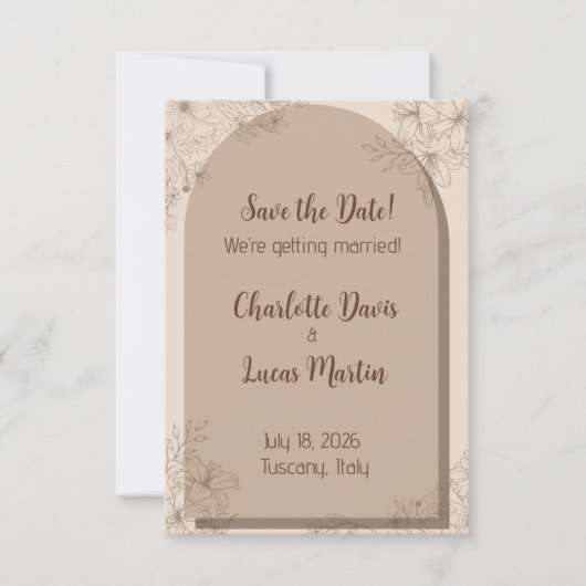 Elegante Beige Blumenhochzeit Save The Date (Vorderseite)
