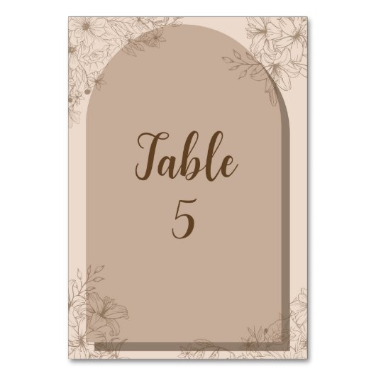 Elegante Beige Blumenhochzeit Tischnummer (Vorderseite)