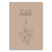 Elegante Beige Blumenhochzeit Tischnummer (Rückseite)