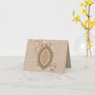 Elegante beige Blumenmedaillon gefaltete Grußkarte Karte