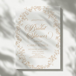 Elegante Beige Blumenrosen Linien Kunst Brautparty Einladung