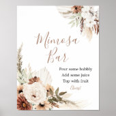 Elegante Beige Boho Pampas Grass Mimosa Bar Sign Poster (Vorne)