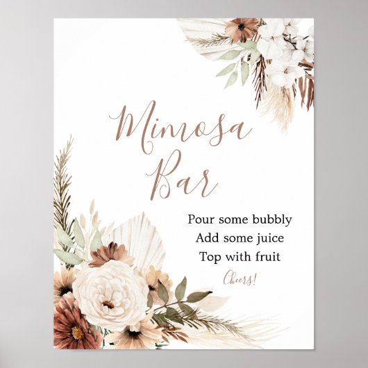 Elegante Beige Boho Pampas Grass Mimosa Bar Sign Poster (Vorne)