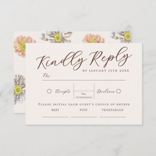 Elegante Beige Boho Watercolor Floral Wedding RSVP Begleitkarte (Vorne/Hinten)