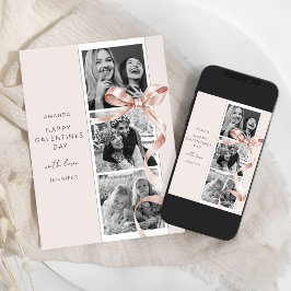 Elegante Beige Bow 3 Foto Galentines Day Card Feiertagskarte