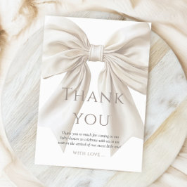 Elegante Beige Bow Gender Neutral Baby Dusche Dankeskarte