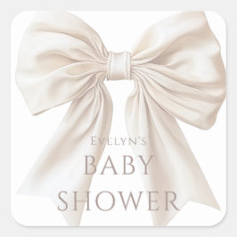 Elegante Beige Bow Gender Neutral Baby Dusche Quadratischer Aufkleber