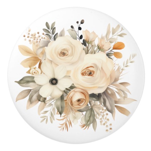 Elegante Beige Braun Blume Blumenknob Keramikknauf (Vorderseite)