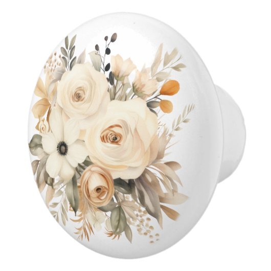 Elegante Beige Braun Blume Blumenknob Keramikknauf (Rechts)