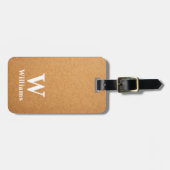 Elegante Beige-Braun-Lederstruktur-Monogramm  Gepäckanhänger (Vorderseite horizontal)