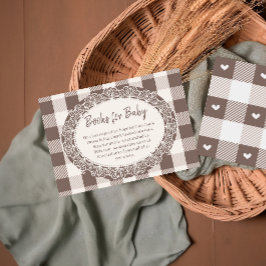 Elegante beige Büffelkariert Bücher für Babyparty Begleitkarte