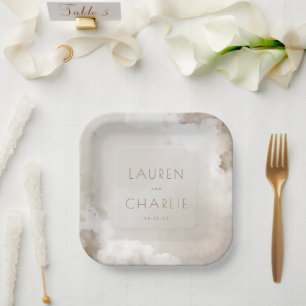 Elegante Beige-Cloud-Wasserfarbe Pappteller
