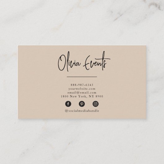 Elegante Beige Creme Minimalistisch Boho Chic Mode Visitenkarte (Rückseite)