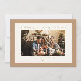 Elegante Beige Custom Foto Weihnachtskarte Feiertagskarte