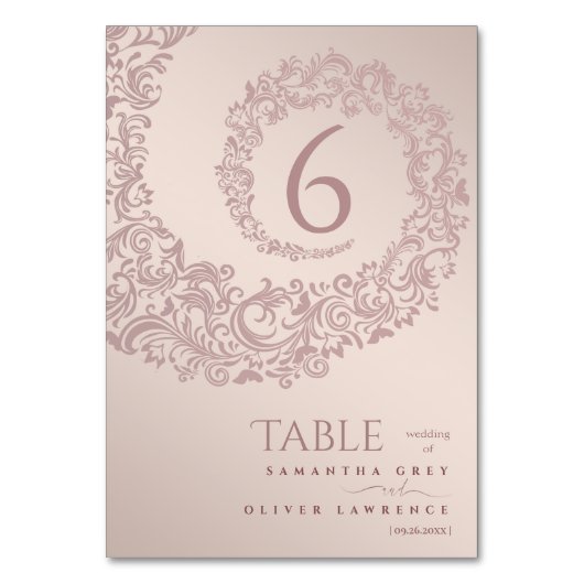 Elegante Beige Damask Hochzeit-Tischnummer Tischnummer (Vorderseite)